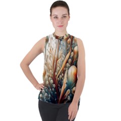 Undersea Dreams Saltwater Ocean Mock Neck Chiffon Sleeveless Top by Apenda