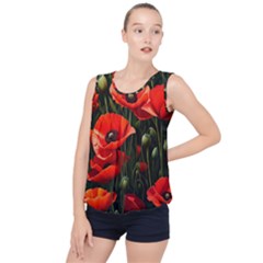 Flowers Poppies Bloom Blossom Art Bubble Hem Chiffon Tank Top by Apenda