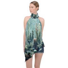 Underwater Coral Life Halter Asymmetric Satin Top by Apenda