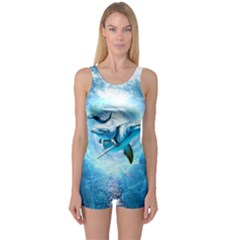 Dolphin Blue Sea Fantasy One Piece Boyleg Swimsuit by Maspions