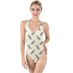 Dragonfy Insect Pattern High Leg Strappy Swimsuit by Maspions