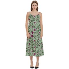 Swirls Foliage Leaves Green Casual Spaghetti Strap Midi Dress by Maspions