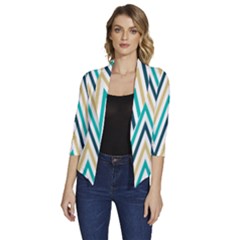 Zigzag01 Women s Draped Front 3/4 Sleeve Shawl Collar Jacket by XEENIQUE