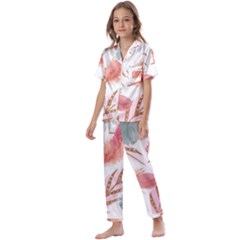 Feathers, Boho, Cute, Feather, Pastel Kids  Satin Short Sleeve Pajamas Set by kyorashop23