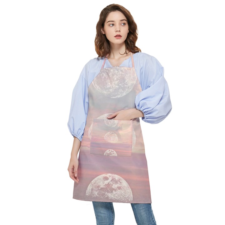 Moon Phase, Cloud, Clouds, Moon, Pastel Pocket Apron