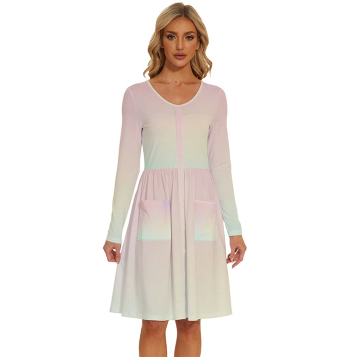 Rainbow Pastel, Purple, Gradient, Light, Led, Pink, Simple Long Sleeve Dress With Pocket