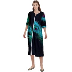 Shree Krishna, Feather, Lord, Rainbows Women s Cotton 3/4 Sleeve Nightgown by kyorashop23