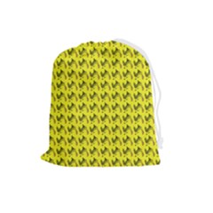 Fern Pattern 2 Yellow Drawstring Pouch (large) by snowwhitegirl