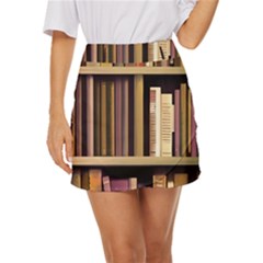 Books Bookshelves Office Fantasy Background Artwork Book Cover Apothecary Book Nook Literature Libra Mini Front Wrap Skirt by Posterlux