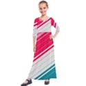 Red White Teal Stripes Kids  Quarter Sleeve Maxi Dress View1