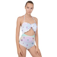 Stars, Cute, Pastel, Pattern Scallop Top Cut Out Swimsuit by kyorashop23