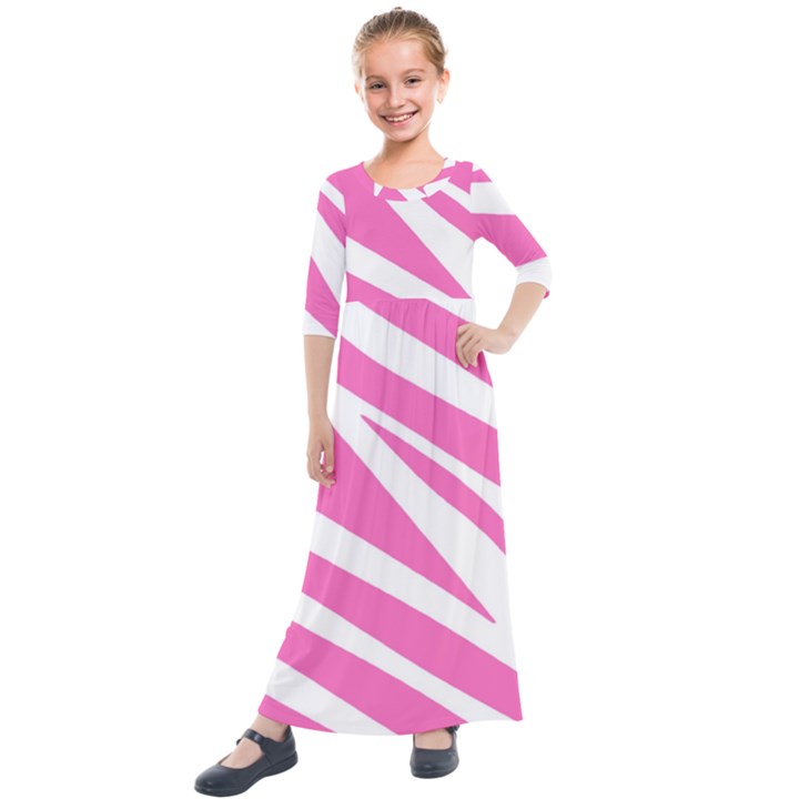 White Pink Stripes, Pattern Kids  Quarter Sleeve Maxi Dress