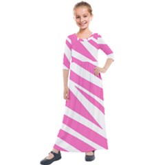 White Pink Stripes, Pattern Kids  Quarter Sleeve Maxi Dress by kyorashop23