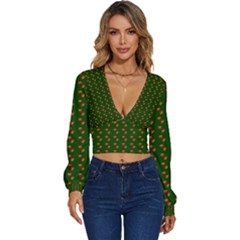 Kawaii Pumpkin Patt Green Long Sleeve Deep-v Velour Top by snowwhitegirl