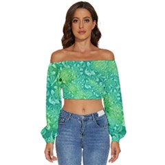 Retro Flower Pattern Design Batik Long Sleeve Crinkled Weave Crop Top by Posterlux