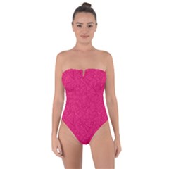 Pink Abstract Crimson Triangle Tie Back One Piece Swimsuit by Posterlux