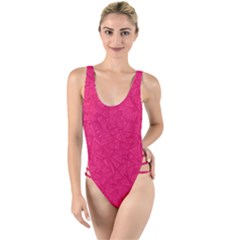 Pink Abstract Crimson Triangle High Leg Strappy Swimsuit by Posterlux