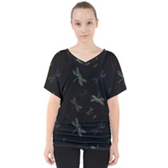 Background Pattern Dragonfly V-neck Dolman Drape Top by Posterlux