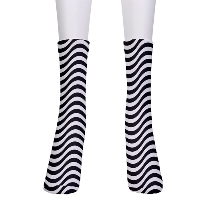 Black White Wave Pattern Wavy Water Seamless Crew Socks