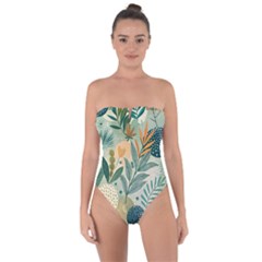 Leaves Pattern Flora Nature Tie Back One Piece Swimsuit by Posterlux