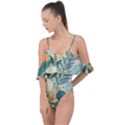 Leaves Pattern Flora Nature Drape Piece Swimsuit View1