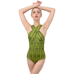 Fern Texture Nature Leaves Cross Front Low Back Swimsuit by Posterlux