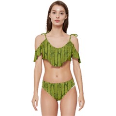 Fern Texture Nature Leaves Ruffle Edge Tie Up Bikini Set	 by Posterlux