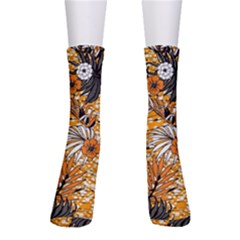 Leaf Yellow Point Flower White Crew Socks by Grandong