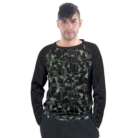 Precision Pursuit: Hunting Motif Camouflage Pattern Men s Long Sleeve Raglan T-shirt by dflcprintsclothing