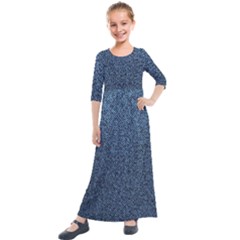 Blue Denim Fabric Kids  Quarter Sleeve Maxi Dress by kyorashop23