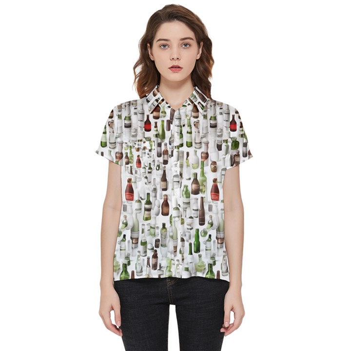 Bottle Chic Print Patterns Short Sleeve Pocket Shirt