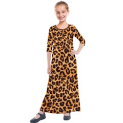 Giraffe Texture, Close-up, Giraffe Skin Texture Kids  Quarter Sleeve Maxi Dress by kyorashop23