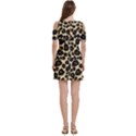 Jaguar Skin Texture, Jaguar Wool Texture, Yellow Women s Cold Shoulder Round Neck Mini Dress View4