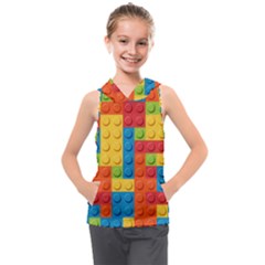 Lego Bricks, Colorful Dots Background Kids  Sleeveless Hoodie by kyorashop23