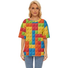 Lego Bricks, Colorful Dots Background Oversized Basic T-shirt by kyorashop23