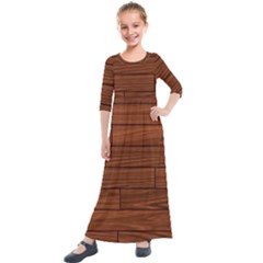 Seamless Wooden Planks Brown Wooden Background Kids  Quarter Sleeve Maxi Dress by kyorashop23