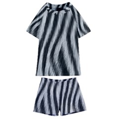 Zebra Texture, Zebra Wool, White Black Background Kids  Swim T-shirt And Shorts Set by kyorashop23