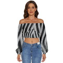 Zebra Texture, Zebra Wool, White Black Background Long Sleeve Crinkled Weave Crop Top by kyorashop23