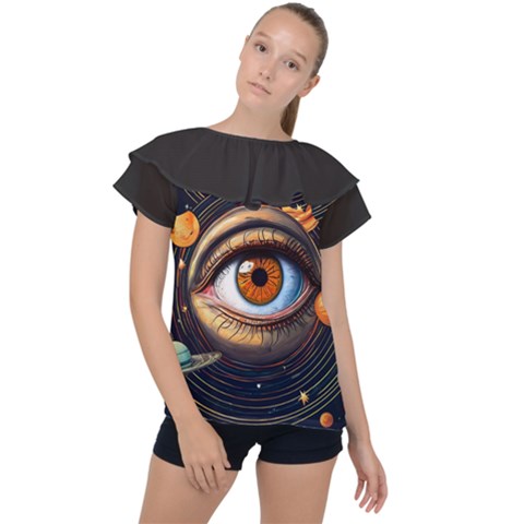 Eye Of The Universe (ai) Ruffle Collar Chiffon Blouse by dflcprintsclothing