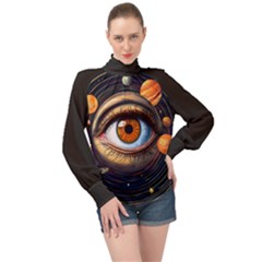 Eye Of The Universe (ai) High Neck Long Sleeve Chiffon Top by dflcprintsclothing