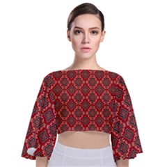 Illustrations Ajrak Abstract Design Pattern Tie Back Butterfly Sleeve Chiffon Top by Apenda