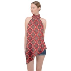 Illustrations Ajrak Abstract Design Pattern Halter Asymmetric Satin Top by Apenda