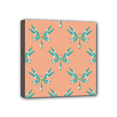 Turquoise Dragonfly Insect Paper Mini Canvas 4  X 4  (stretched) by anzea