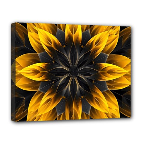 Yellow Flower Pattern Leaves Canvas 14  X 11  (stretched) by Maspions