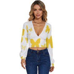 Yellow Butterfly Animals Fly Long Sleeve Deep-v Velour Top by anzea