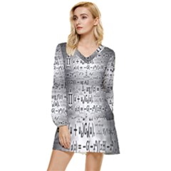 Math Formula Tiered Long Sleeve Mini Dress by Bedest