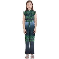 Jungle Road Hawaii Asphalt Mountains Green Kids  Sleeveless Ruffle Edge Band Collar Chiffon One Piece by Bedest