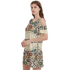 Seamless Pattern With Flower Birds Women s Cold Shoulder Round Neck Mini Dress by Bedest