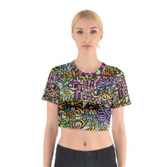 Graffiti Word Seamless Pattern Cotton Crop Top by Bedest