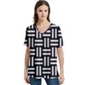 Frets Mosaic Pattern Geometric V-Neck Split Shoulder Casual T-Shirt View1